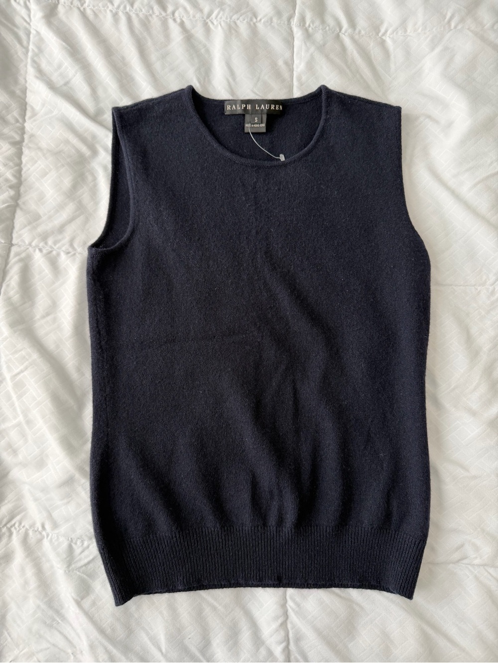 NWOT Ralph Lauren Black Label 100% Cashmere Crew Neck Sweater Vest S Navy Blue
